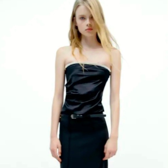 NWT ZARA Strapless Satin Effect Top Black XS - Picture 1 of 10